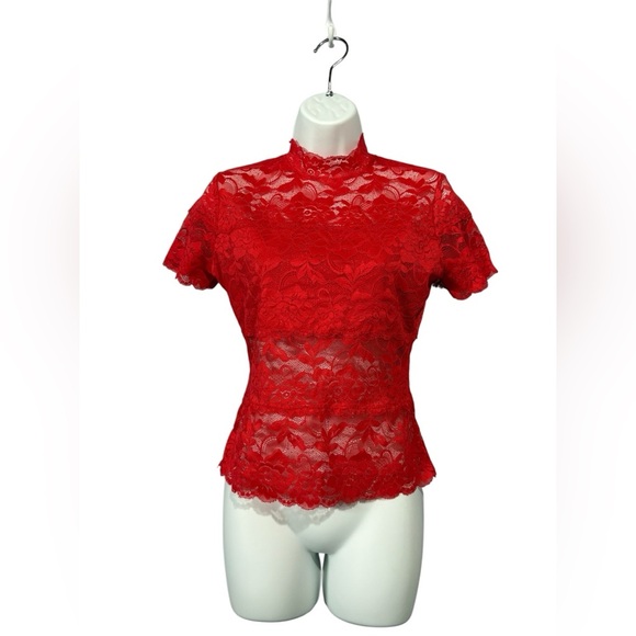 Guess Los Angeles, Shayna Knit Blouse - Red Lace - Size S - Picture 3 of 10
